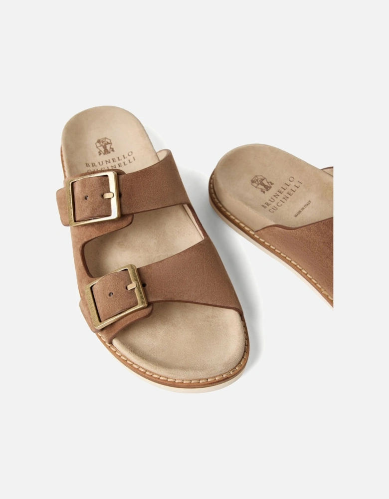 Suede Double Strap Sandals Brown