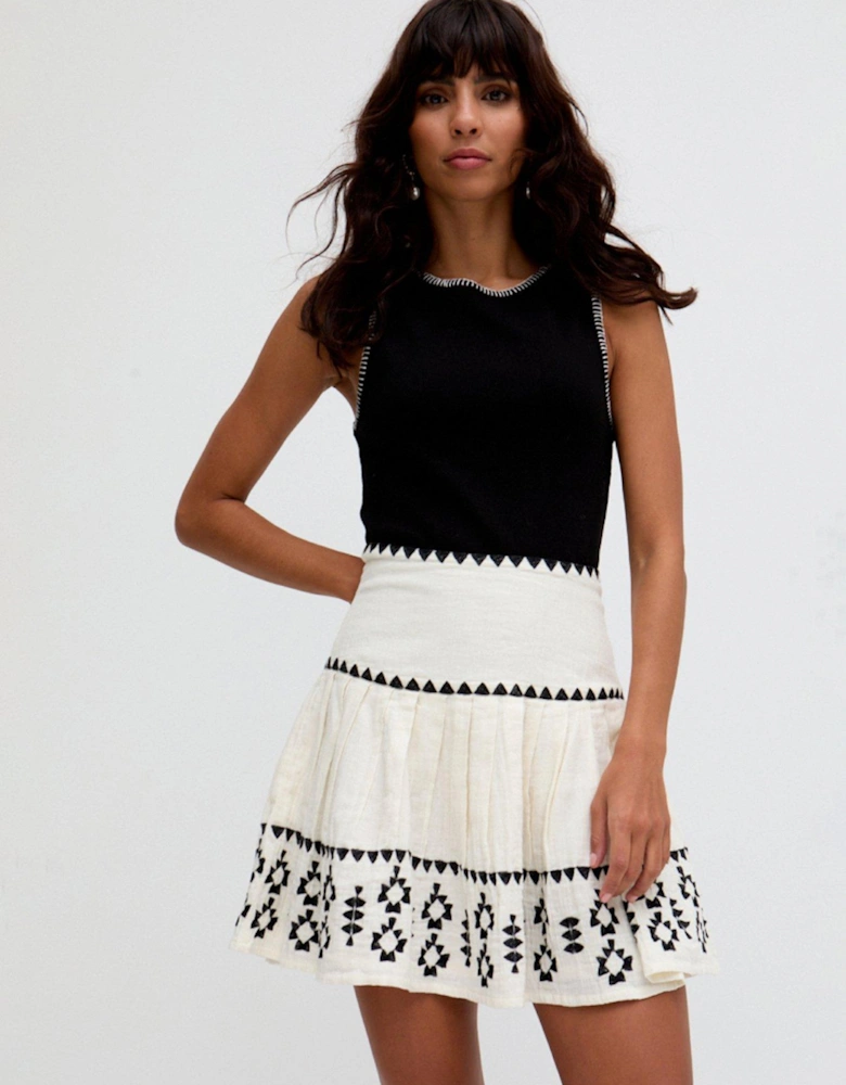 Biba Blanket Stitch Sleeveless Top In Black