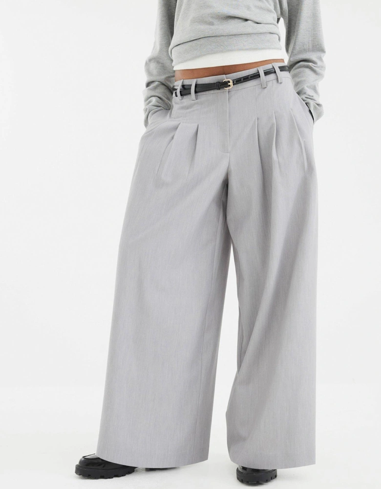 Belted Wide Leg Trouser - Grey