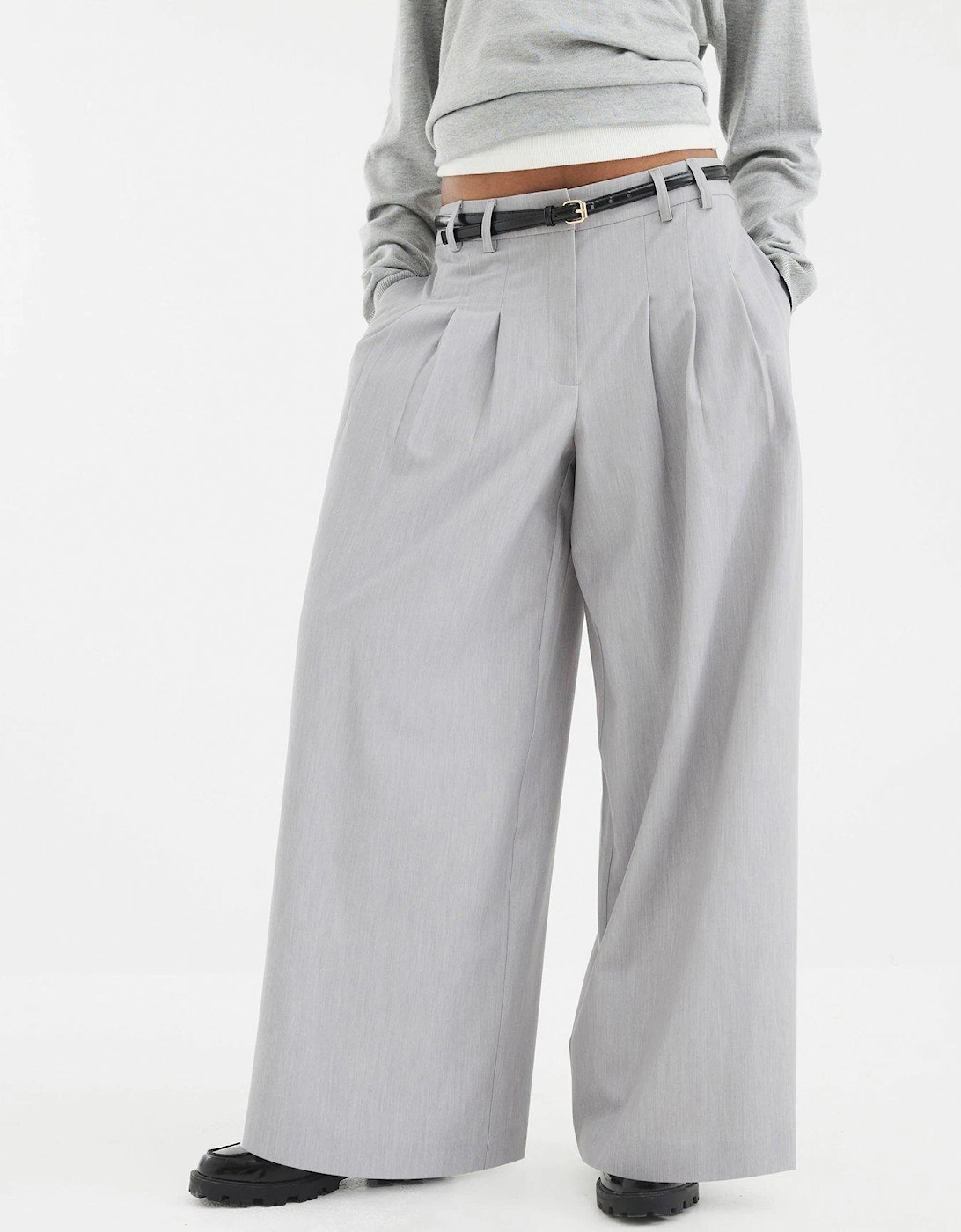 Belted Wide Leg Trouser - Grey, 2 of 1