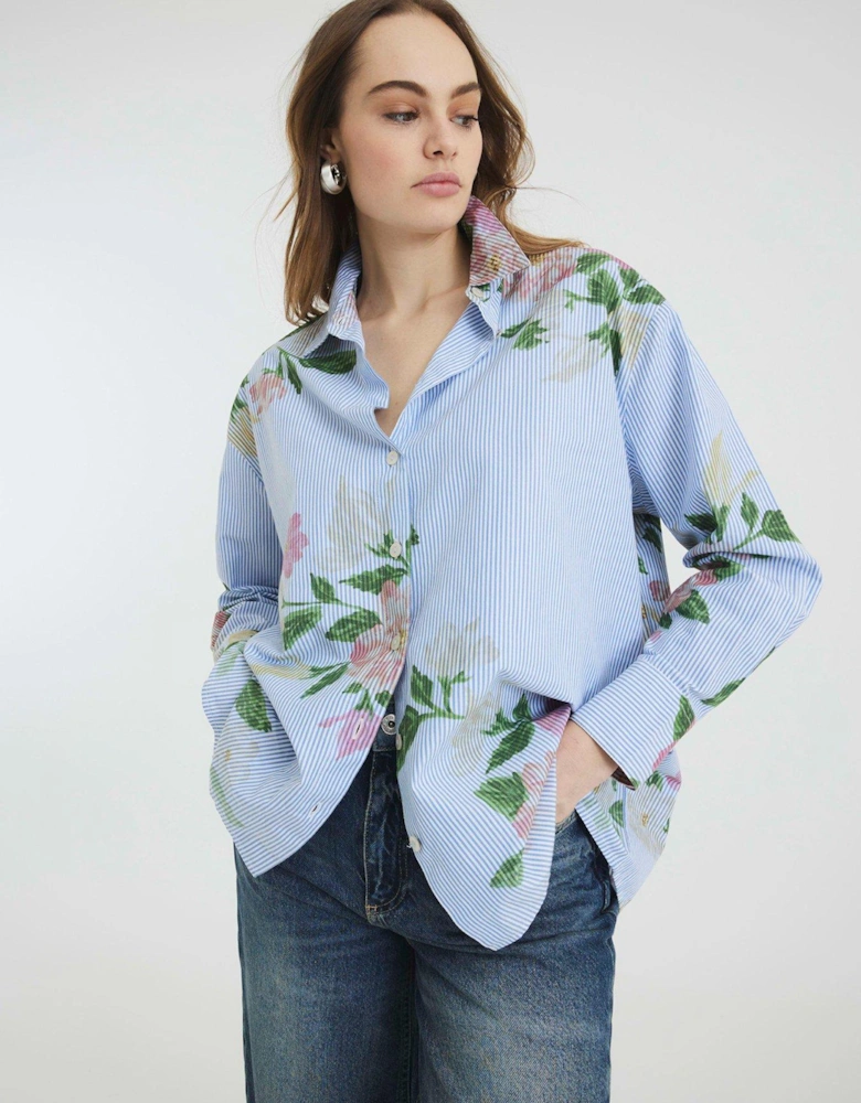 Floral Stripe Mix Shirt - Blue