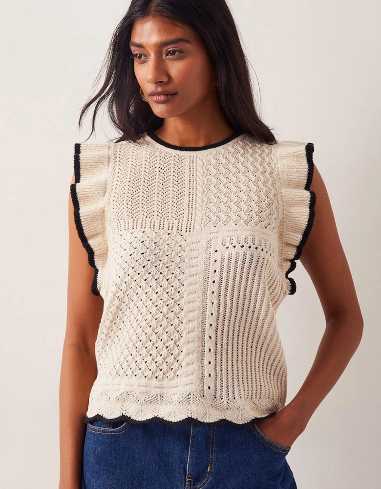 Ray Ruffle Knit Tank Top - Ivory