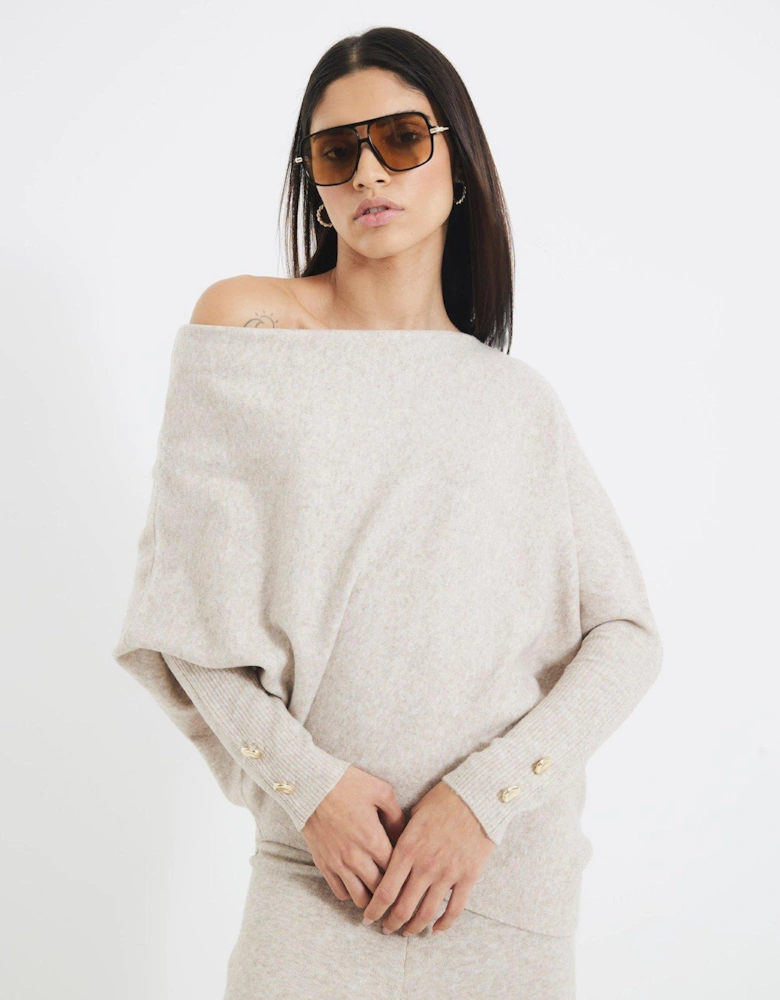 Off The Shoulder Jumper - Beige