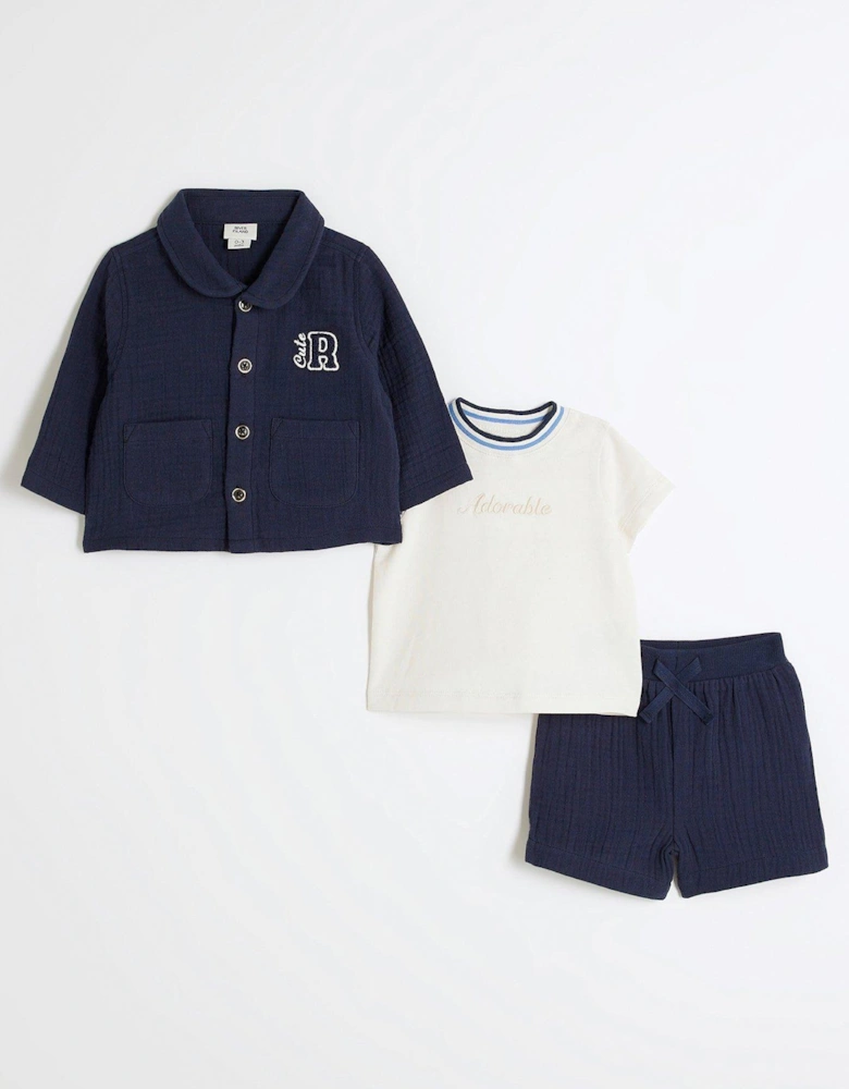 Baby Boys Ri Short Shacket Set Of 3 - Navy