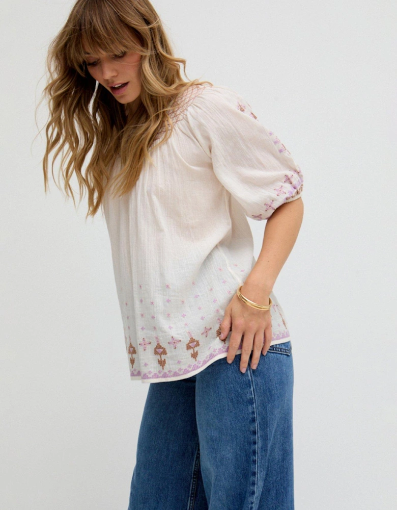 Alba Short Sleeve Embroidered Blouse