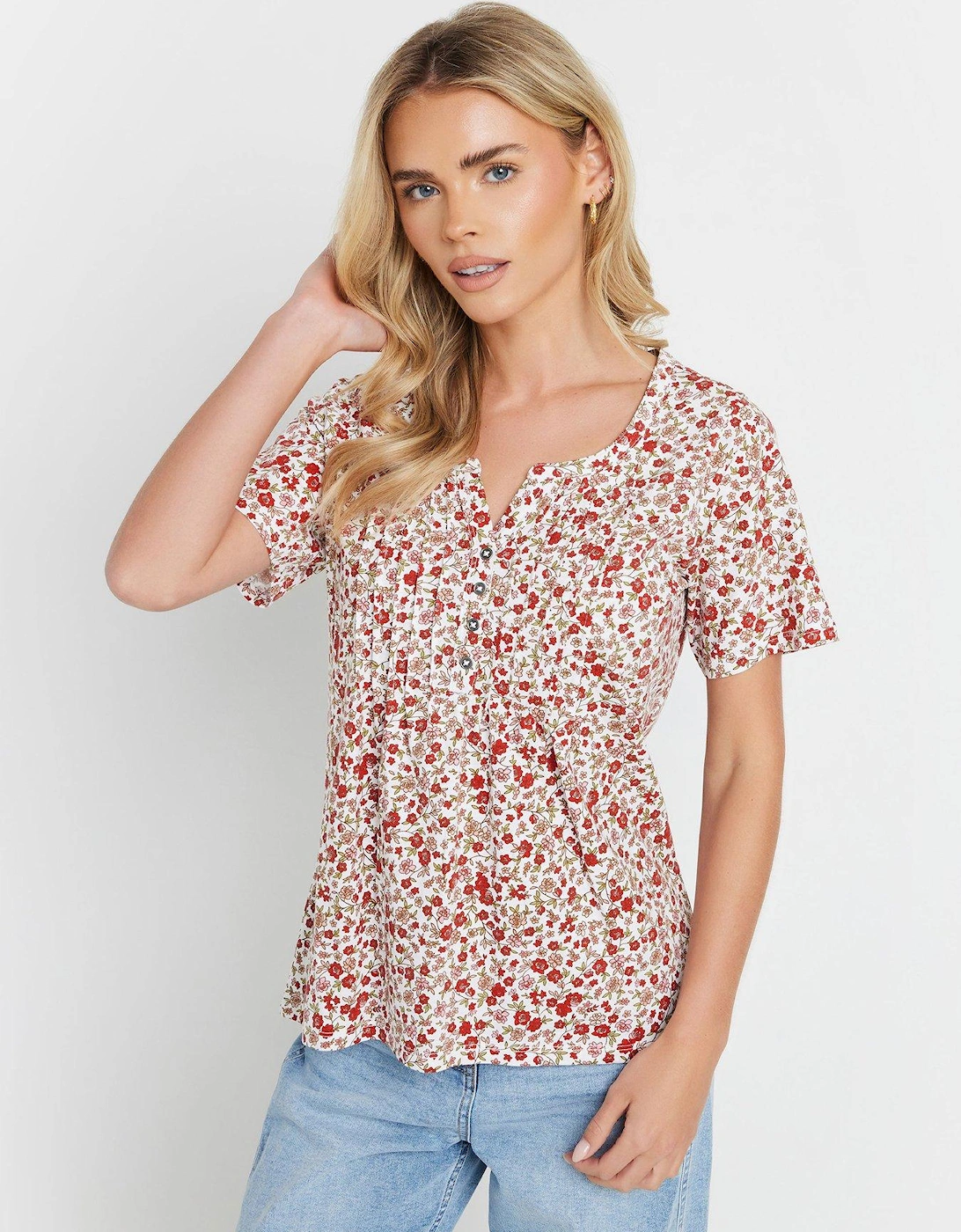 Floral Short Sleeve Henley Top - Pink, 2 of 1