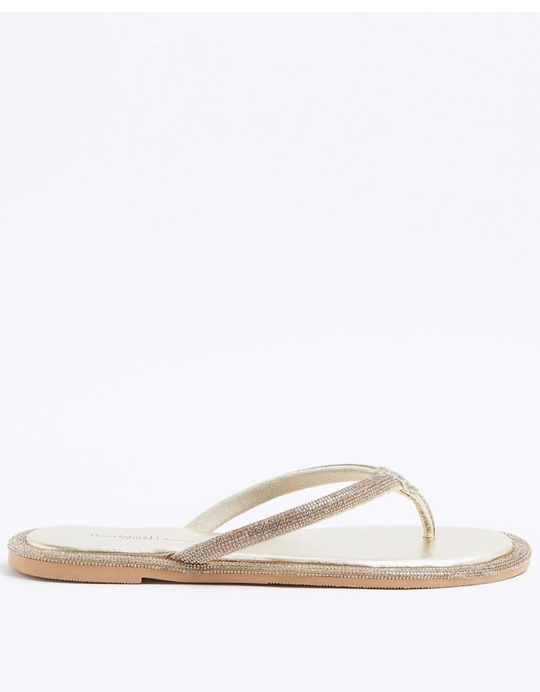 Toe Thong Embellished Sandal - Gold