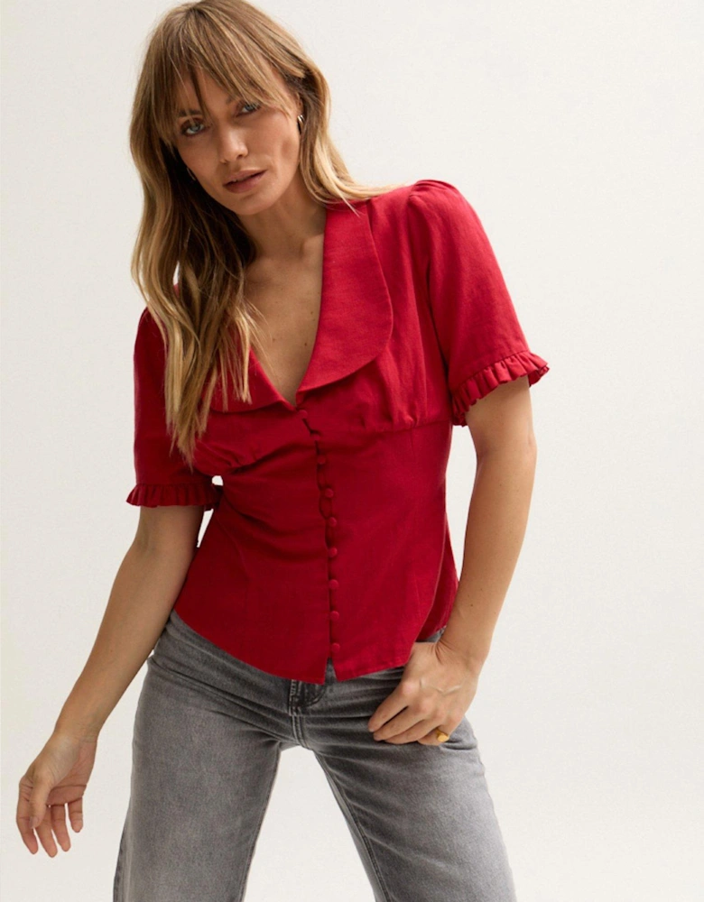 Rachel Vintage Inspired Short Sleeve Shirt In Red