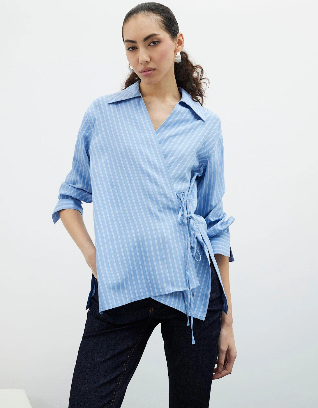 Stripe Wrap Detail Shirt - Blue, 2 of 1