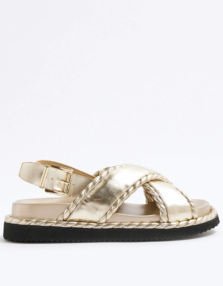 Wide Fit Cross Strap Sandal - Gold