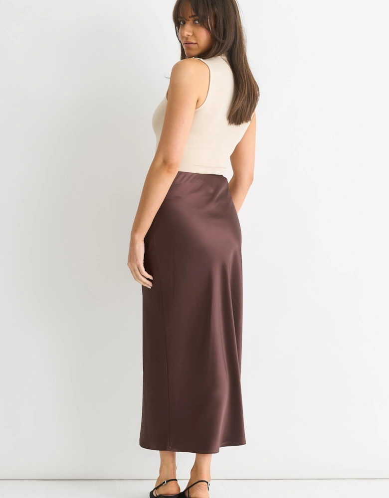 Chocolate Satin Midi Skirt