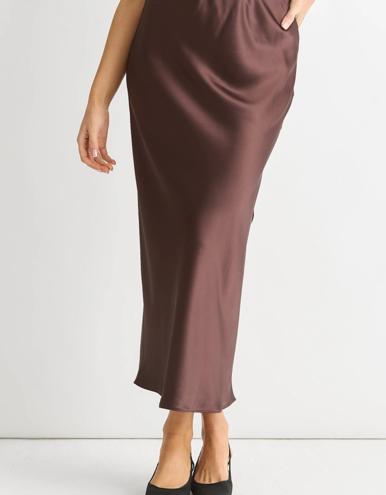 Chocolate Satin Midi Skirt