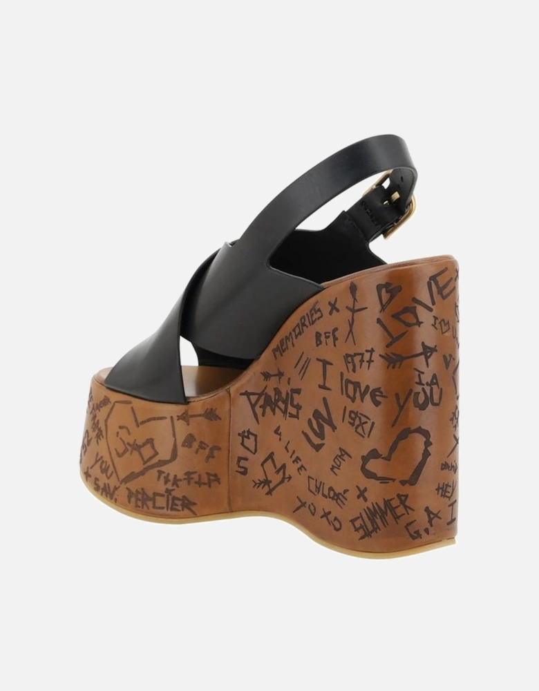 Wide Woven Band Wedge Sandals Women - Black
