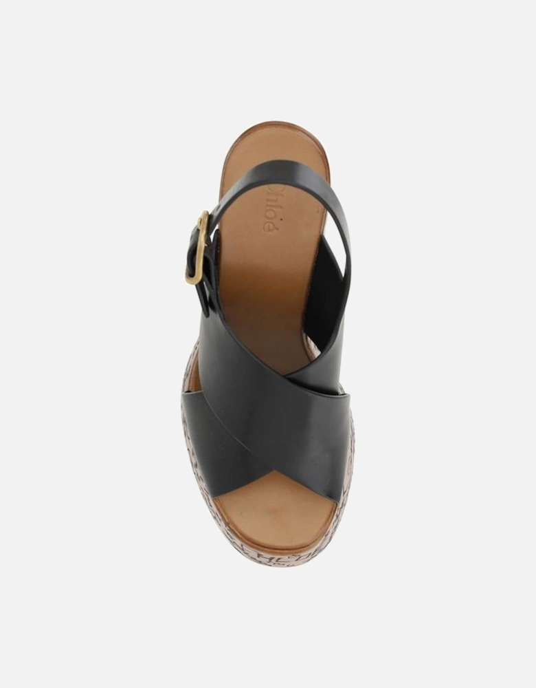 Wide Woven Band Wedge Sandals Women - Black