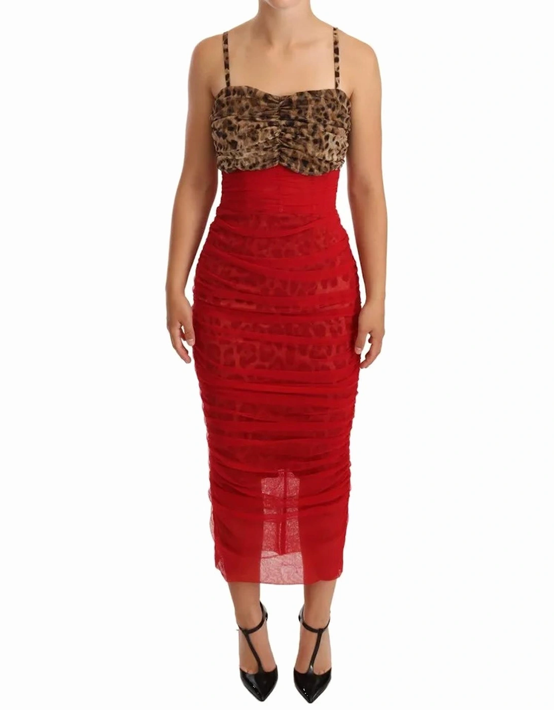 Leopard Print Corset Midi Sheath Dress Women - Red Dresses, 6 of 5