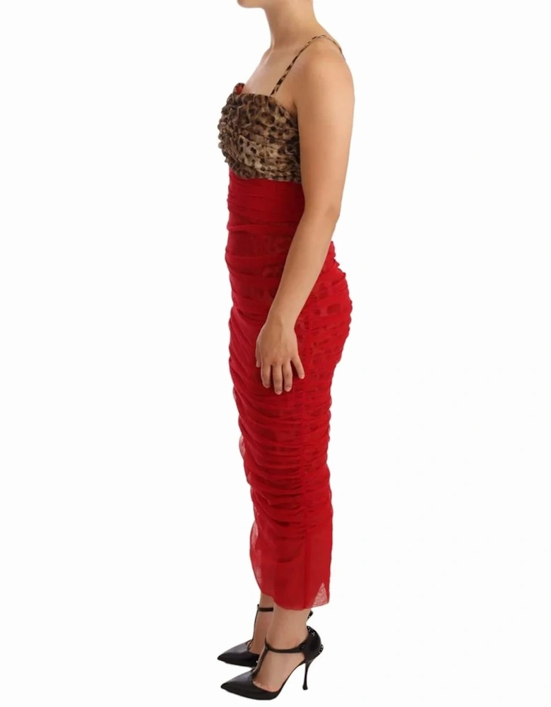 Leopard Print Corset Midi Sheath Dress Women - Red Dresses
