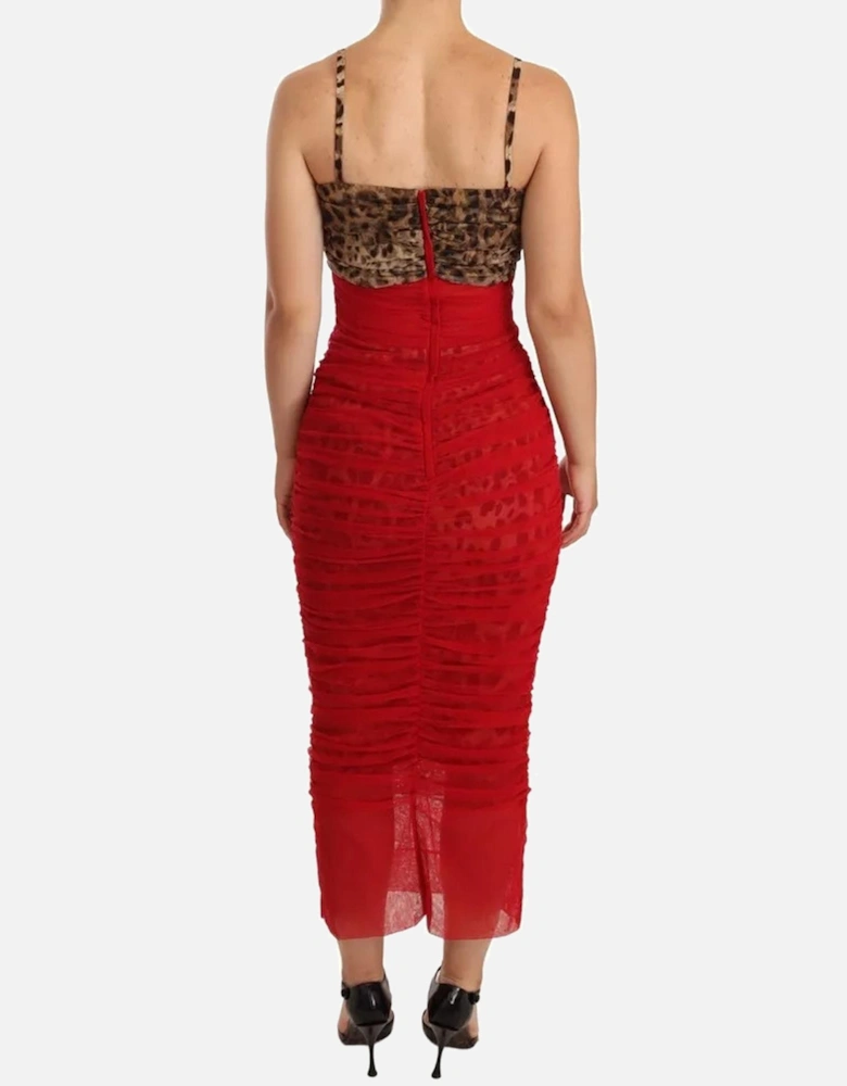 Leopard Print Corset Midi Sheath Dress Women - Red Dresses