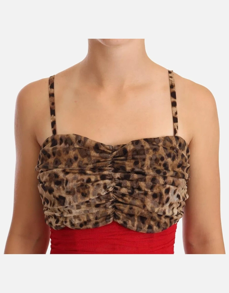 Leopard Print Corset Midi Sheath Dress Women - Red Dresses