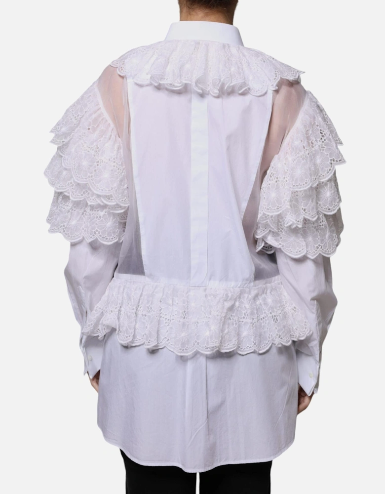 Long Sleeve Cotton Silk Collared Blouse Top Women - White T-Shirts