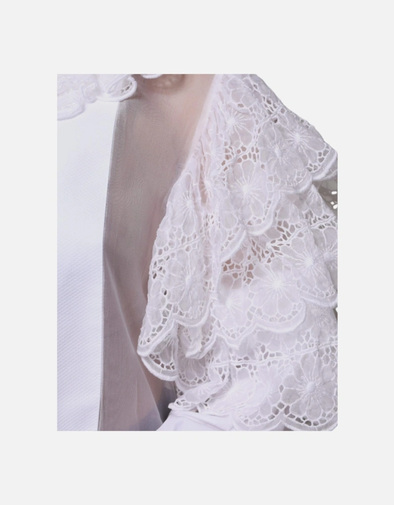 Long Sleeve Cotton Silk Collared Blouse Top Women - White T-Shirts