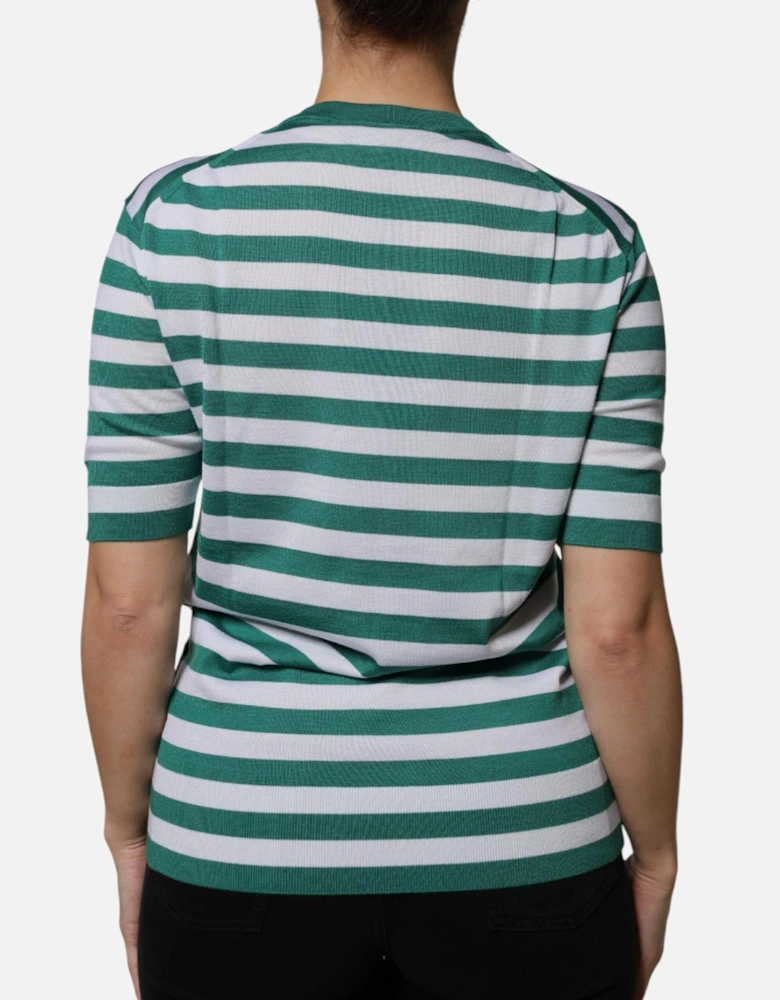 Striped T-shirt with Leaf Embroidery Women - White