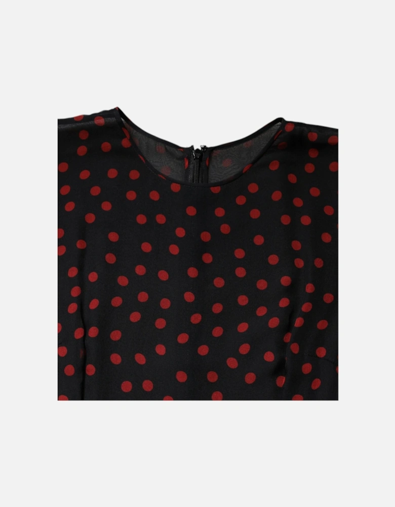 Long Sleeves Silk Midi Dress Women - Black And Red Dresses