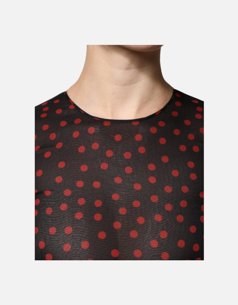 Long Sleeves Silk Midi Dress Women - Black And Red Dresses