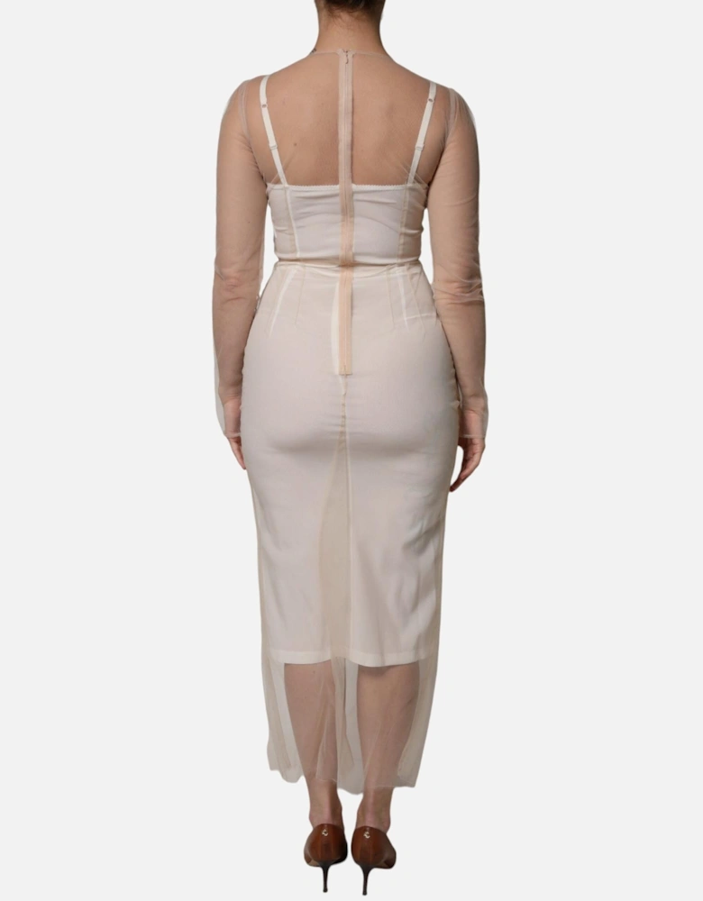 Sheer Tulle Midi Bustier Dress Women - White Dresses