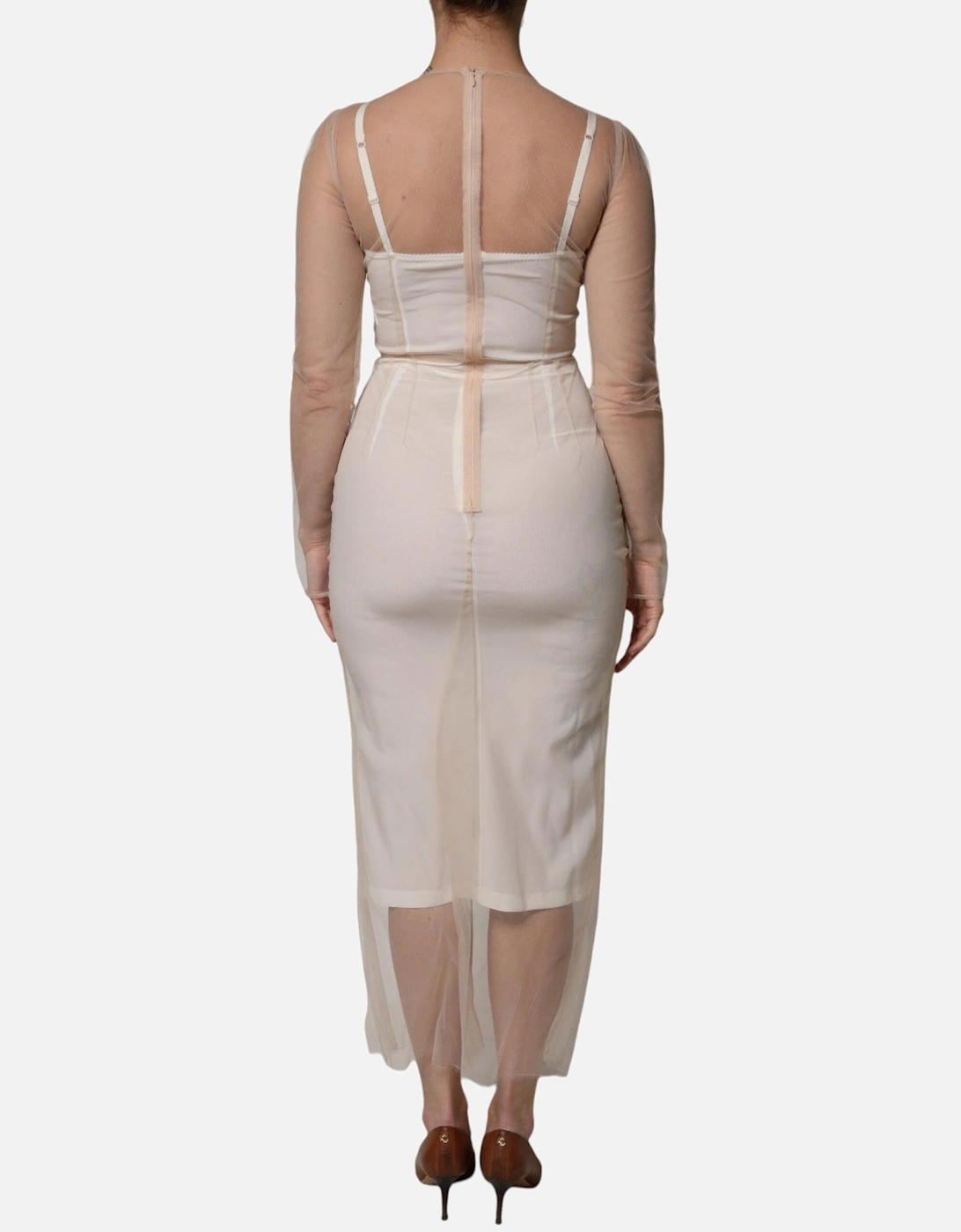 Sheer Tulle Midi Bustier Dress Women - White Dresses