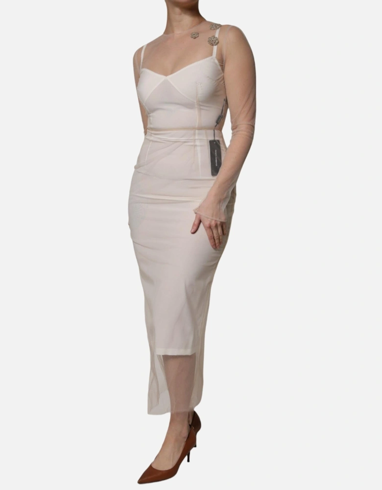 Sheer Tulle Midi Bustier Dress Women - White Dresses