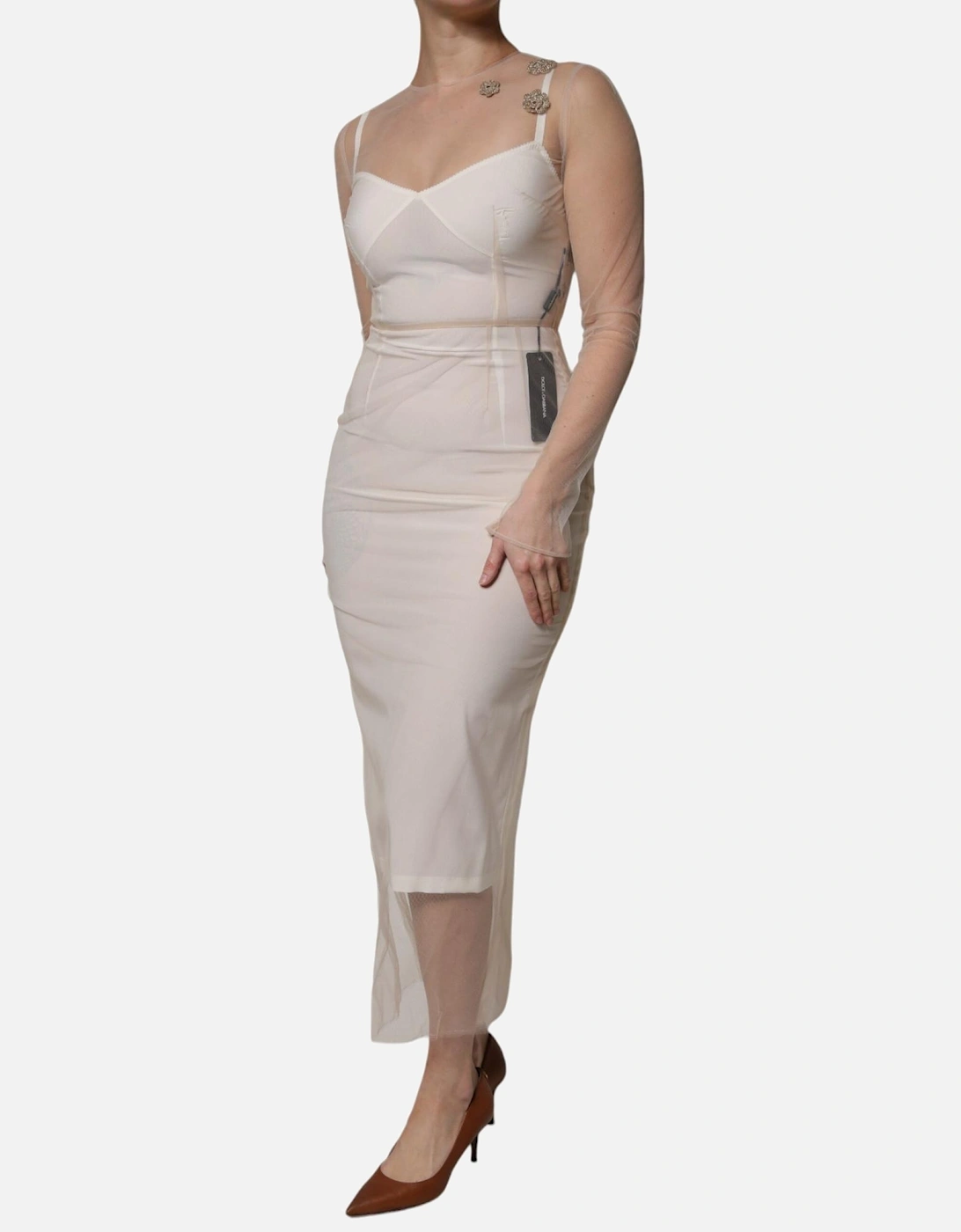 Sheer Tulle Midi Bustier Dress Women - White Dresses