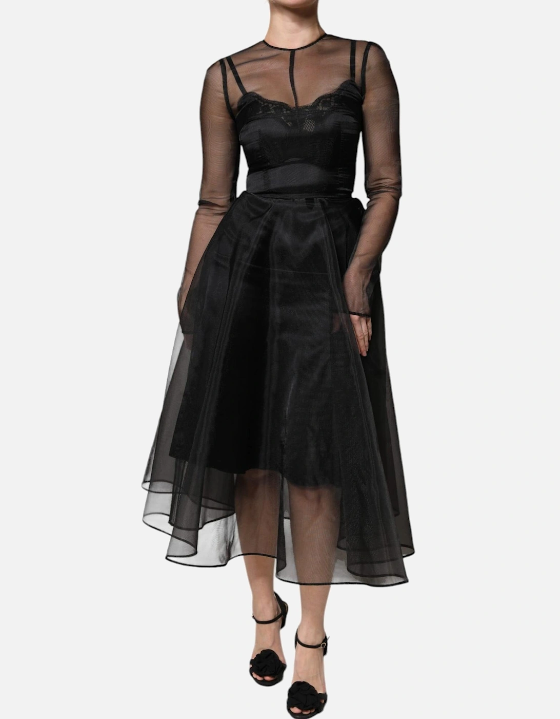 Sheer Tulle Midi Dress with Back Zipper Women - Black Dresses, 6 of 5