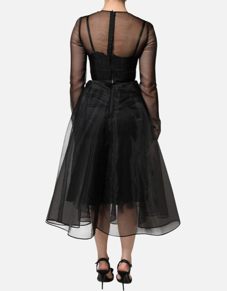 Sheer Tulle Midi Dress with Back Zipper Women - Black Dresses