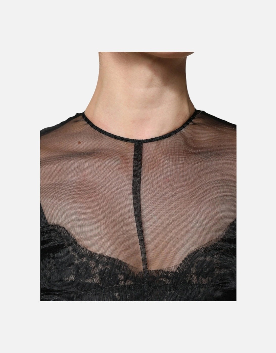Sheer Tulle Midi Dress with Back Zipper Women - Black Dresses