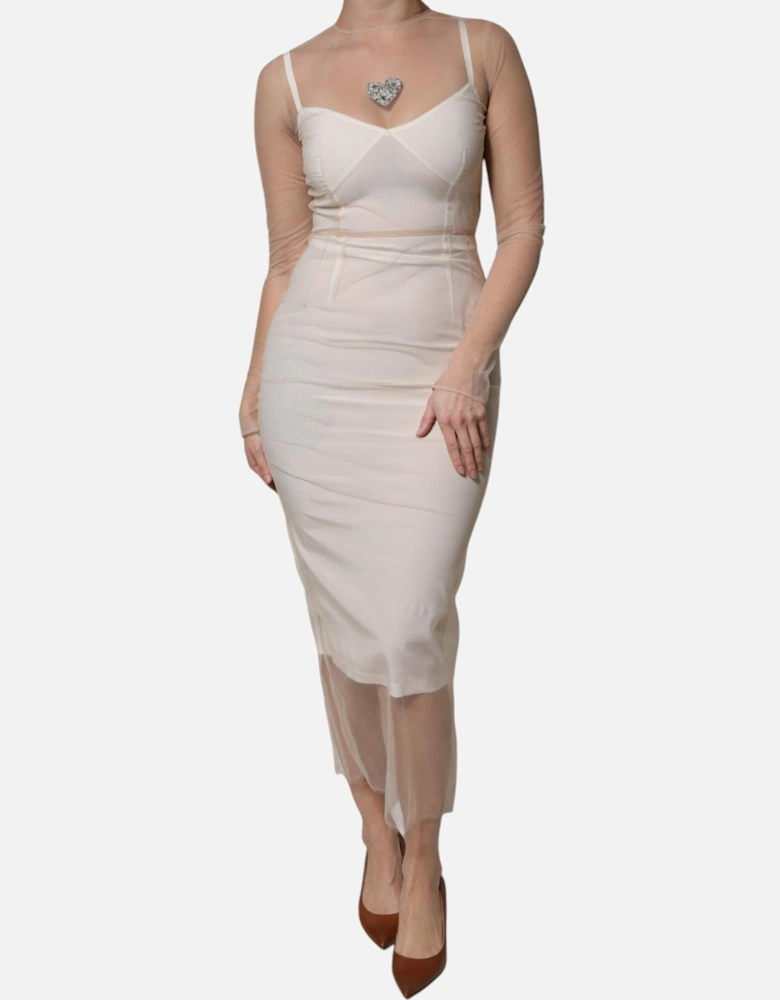 Sheer Tulle Bustier Midi Dress Women - White Dresses