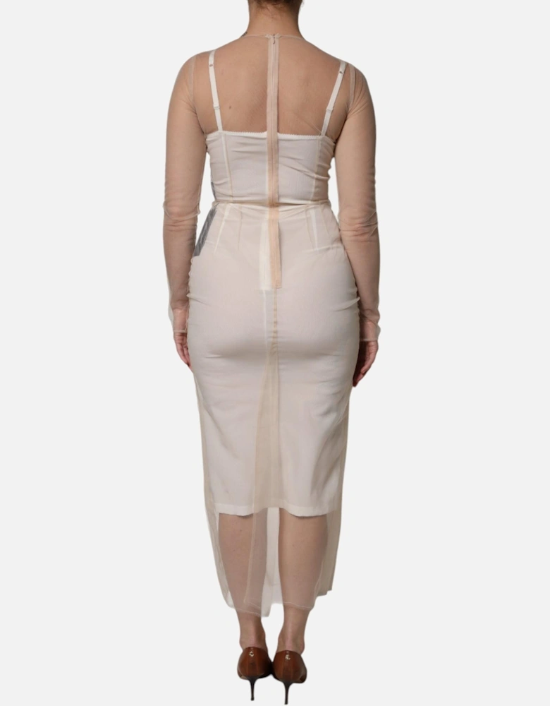 Sheer Tulle Bustier Midi Dress Women - White Dresses