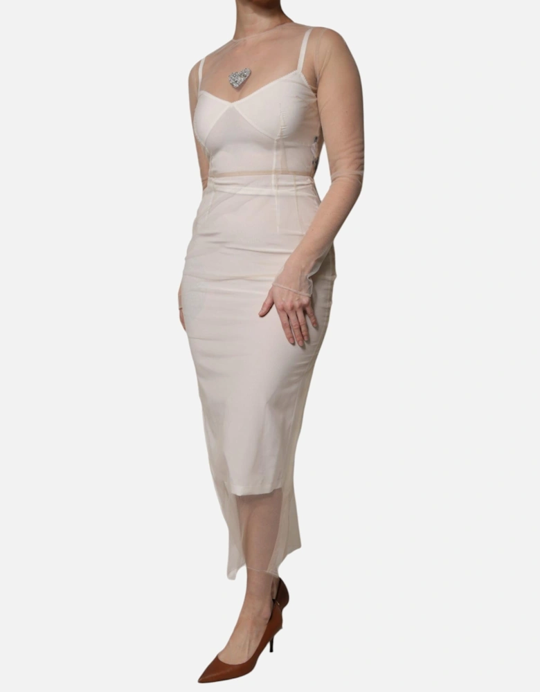 Sheer Tulle Bustier Midi Dress Women - White Dresses