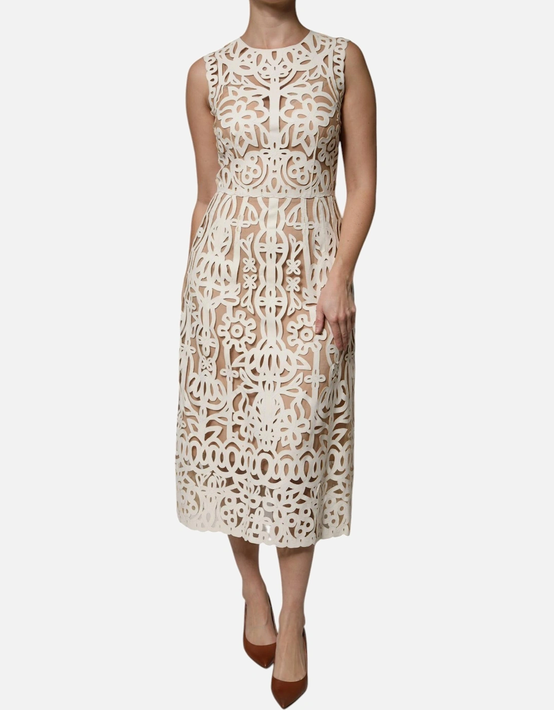 Cut Out Leather Sleeveless Midi Dress Women - White Dresses, 6 of 5