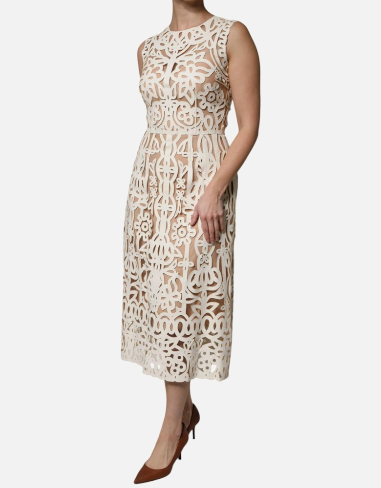 Cut Out Leather Sleeveless Midi Dress Women - White Dresses