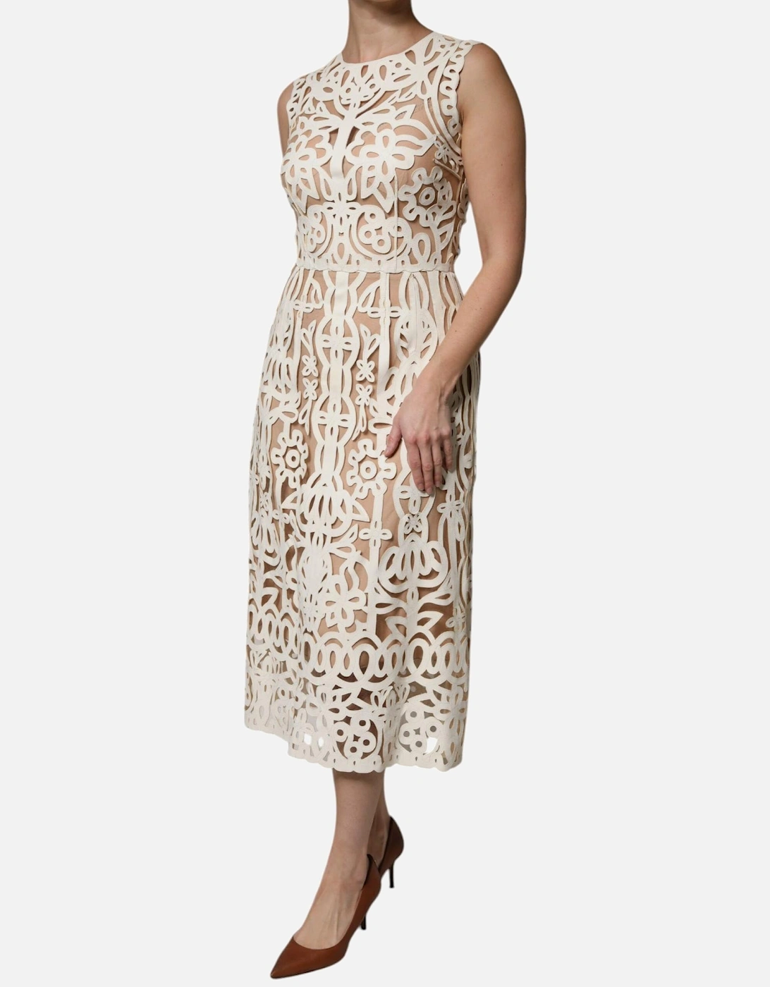 Cut Out Leather Sleeveless Midi Dress Women - White Dresses