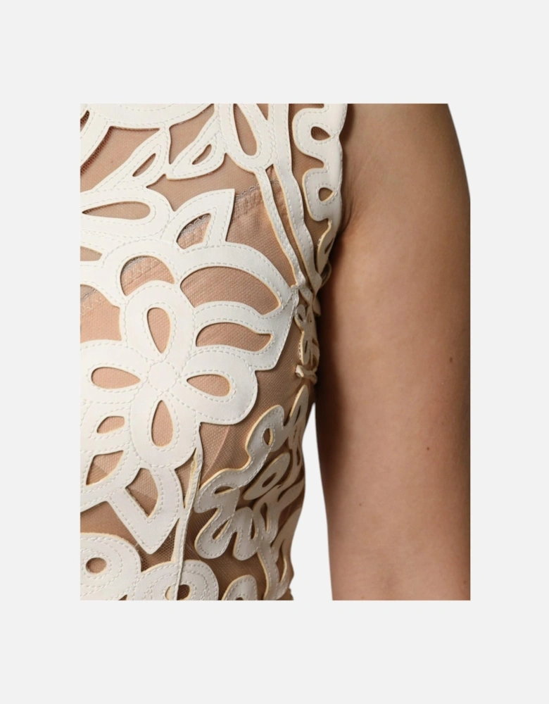 Cut Out Leather Sleeveless Midi Dress Women - White Dresses