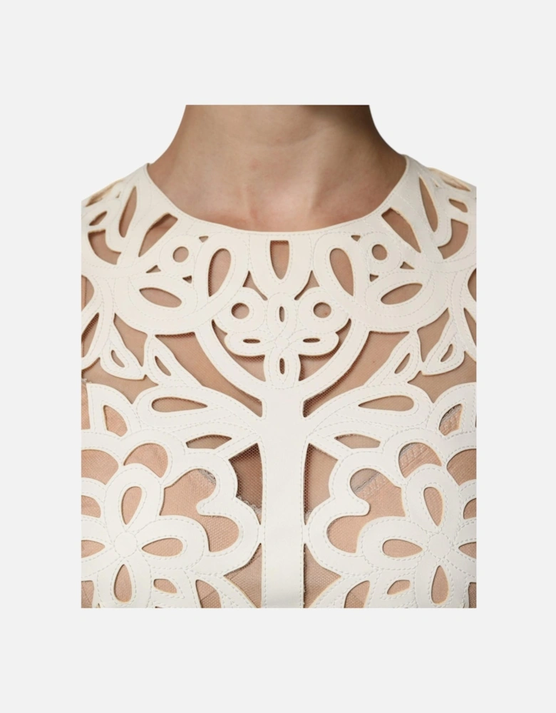 Cut Out Leather Sleeveless Midi Dress Women - White Dresses