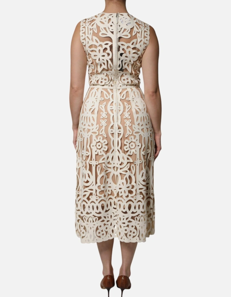 Cut Out Leather Sleeveless Midi Dress Women - White Dresses