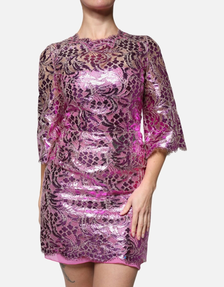 Floral Print Cotton Sheath Mini Dress Women - Fuchsia Dresses