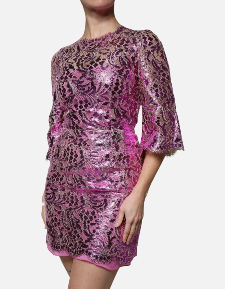 Floral Print Cotton Sheath Mini Dress Women - Fuchsia Dresses