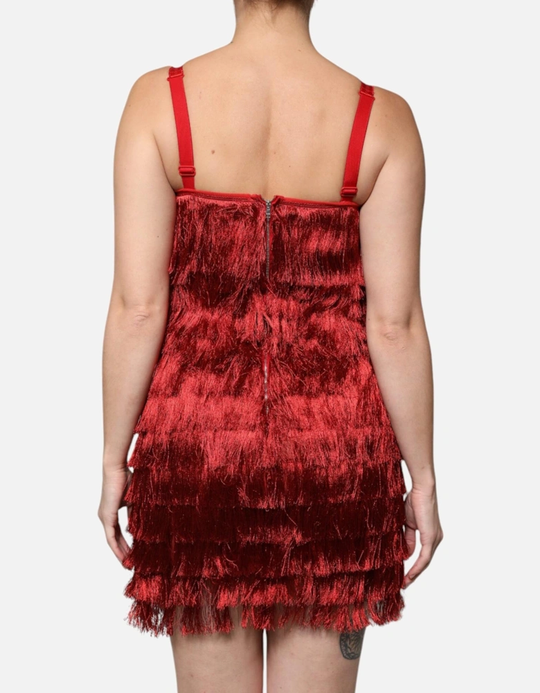 Tasseled Sheath Mini Dress with Square Neckline Women - Red Dresses