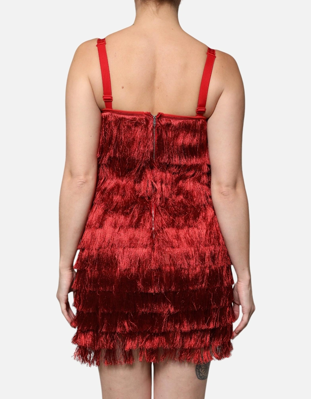 Tasseled Sheath Mini Dress with Square Neckline Women - Red Dresses