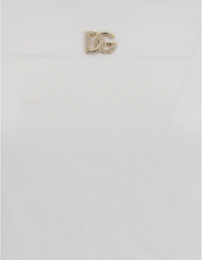 Rhinestone Logo Ribbed Crew Neck T-Shirt Women - White