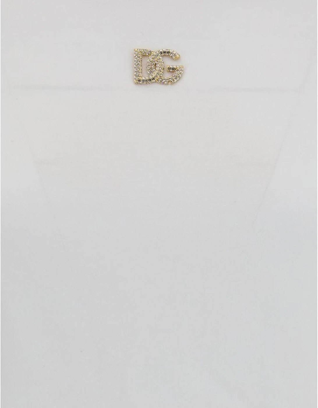 Rhinestone Logo Ribbed Crew Neck T-Shirt Women - White