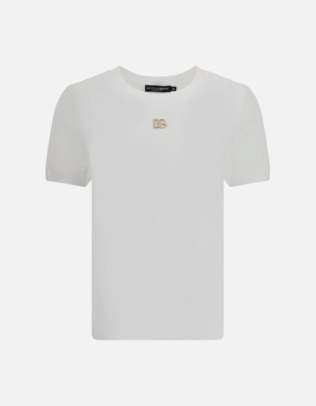 Rhinestone Logo Ribbed Crew Neck T-Shirt Women - White, 4 of 3